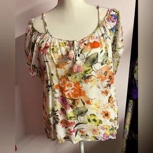 Love Sam Women’s Cold Shoulder Top, Medium, Spaghetti Straps, Floral, Whispy